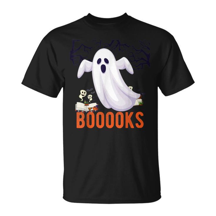 Halloween Teacher Librarian Books Reading Ghost Pun BOOOOKS Men Women Kids T-Shirt