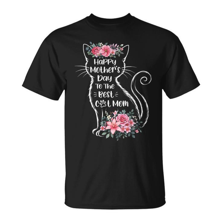 Happy Best Cat Mom Floral Cat Lover Women T-Shirt