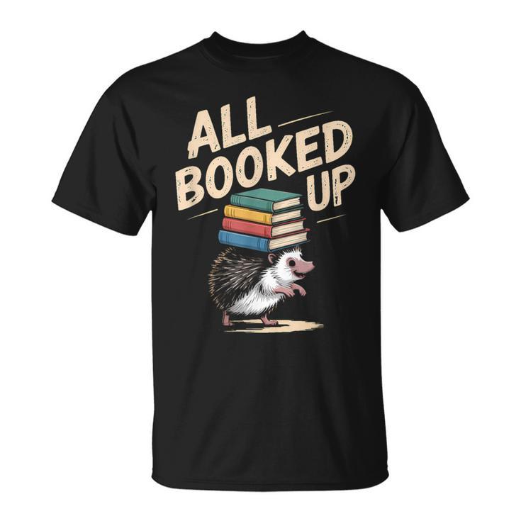 Hedgehog Book Lovers All Booked UP Retro T-Shirt