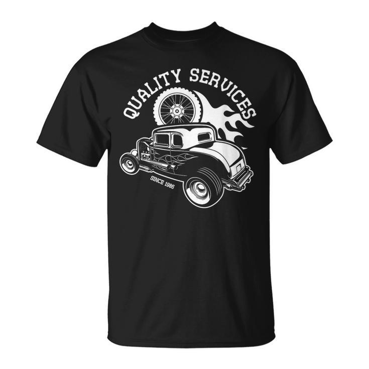 Hot Rodervice クラシック オールドアメリカンカー 自動車ガレージ Tシャツ