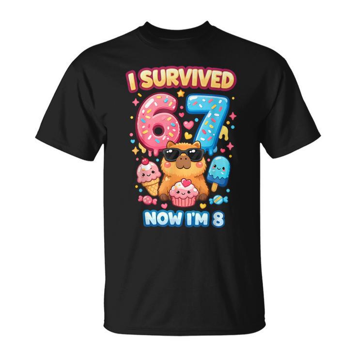 Ich Habe 6 7 Überlebt Jetzt Bin Ich 8 Kawaii Capybara Ice Cream Birthday T-Shirt