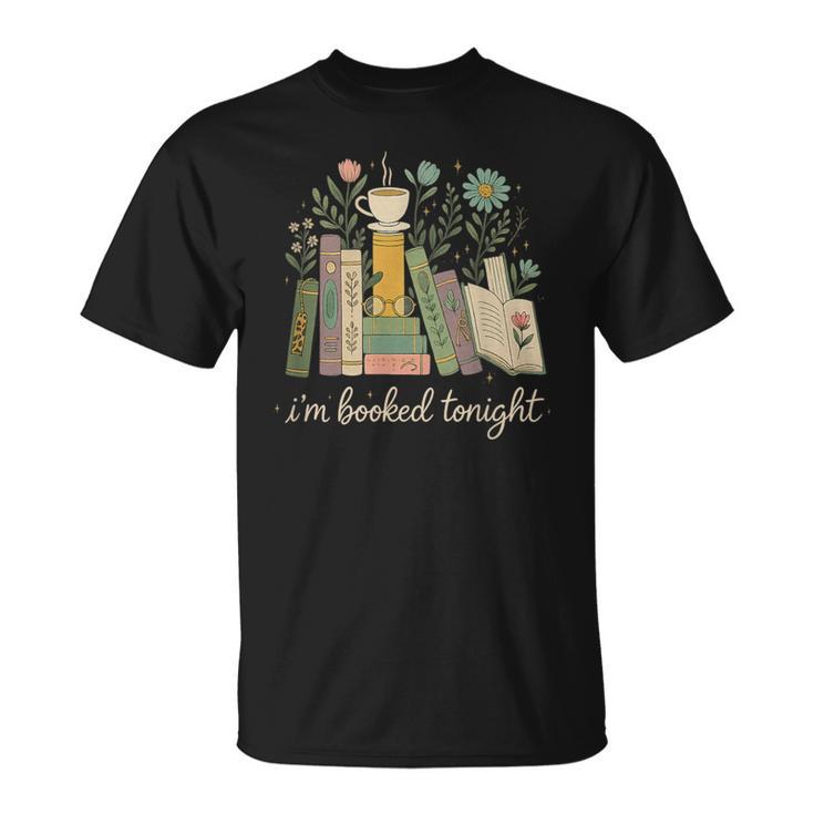 I'm Booked Tonight Floral Books Cozy Reading Graphic T-Shirt