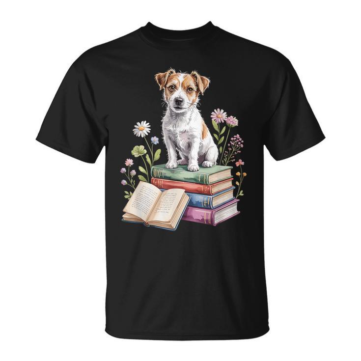 Jack Russell Terrier Bookworm Flowers Book Reading Books T-Shirt