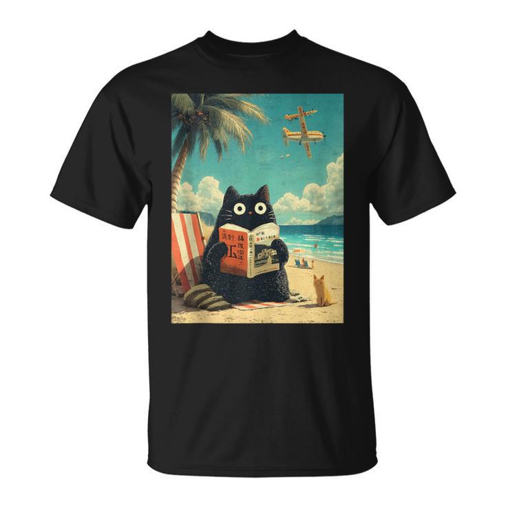 Japanese Cat Book Summer Beach Vacation Cruise T-Shirt