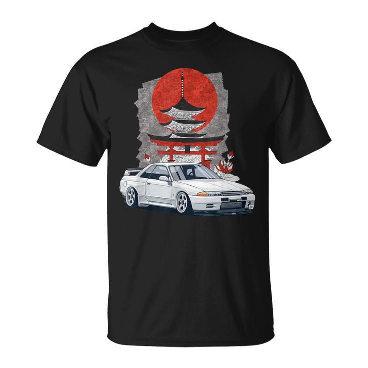 Jdm スカイライン 32 カーチューニング 日本 神社 ドリフト Tシャツ