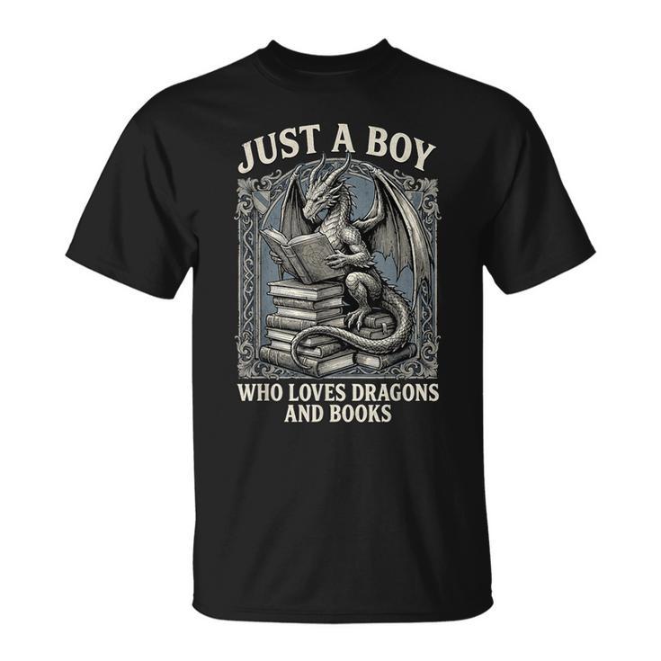 Just A Boy Who Loves Dragons And Books Fantasy Gothic T-Shirt