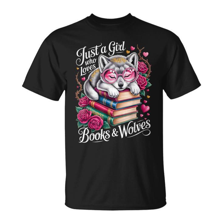 Just A Girl Who Loves Books And Wolves Cute Reading Nerd T-Shirt