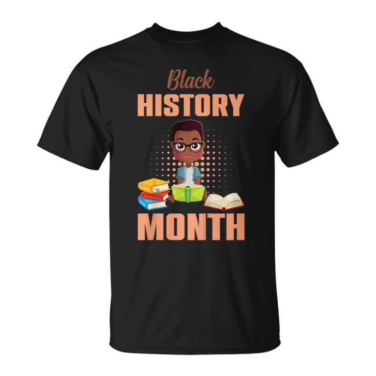 Kids Boy Reading Book History Month BLM Melanin Pride Kids T-Shirt