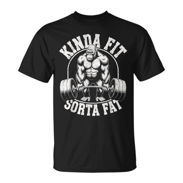 Kinda Fitorta Fat Gorilla 面白いワークアウトジムウェイトリフティング Tシャツ