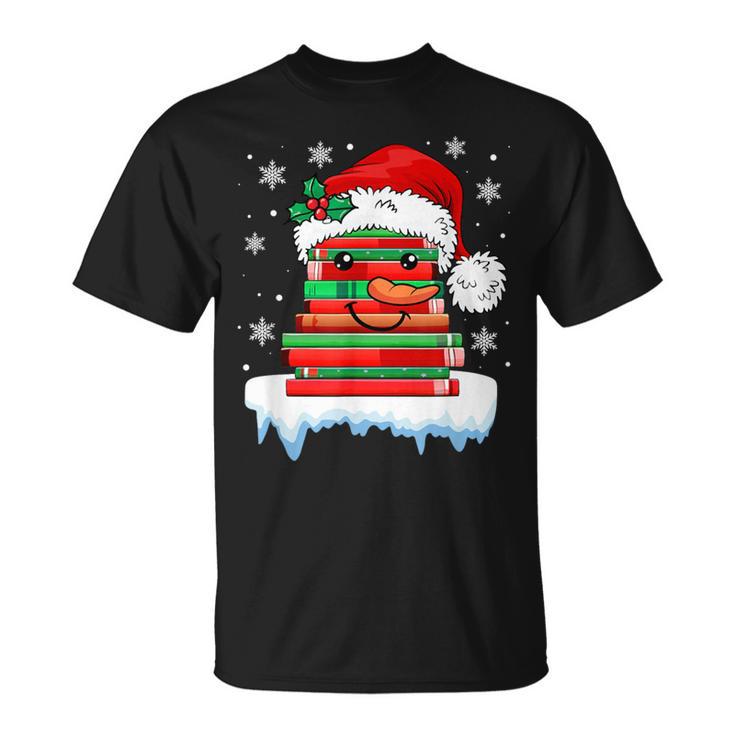 Librarian Book Santa Hat Reader Snow Pajamas Christmas T-Shirt