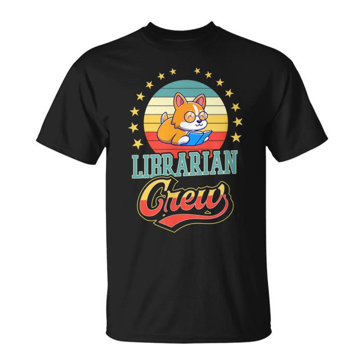 Librarian Crew Cute Library Dog Book Reading Men Women T-Shirt