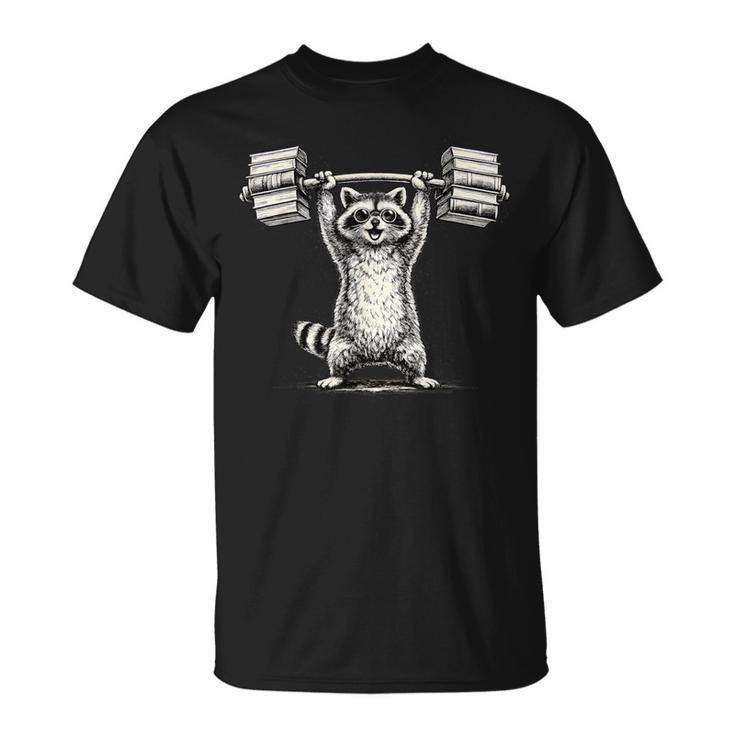 I Lift So I Can Carry More Books Raccoon Reader Workout T-Shirt I Lift So I Can Carry More Books Raccoon Reader Workout T-Shirt