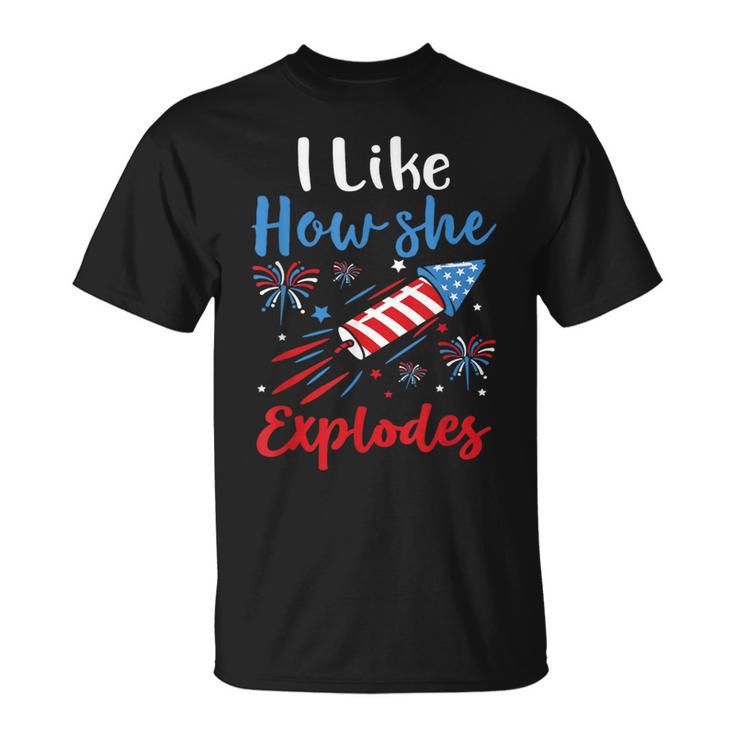 I Likehe Explodes Fireworks 4Th Of July カップル Tシャツ