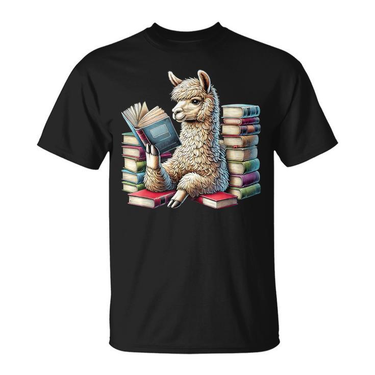 Llama Reading Book Reader Bookworm Alpaca Lover T-Shirt