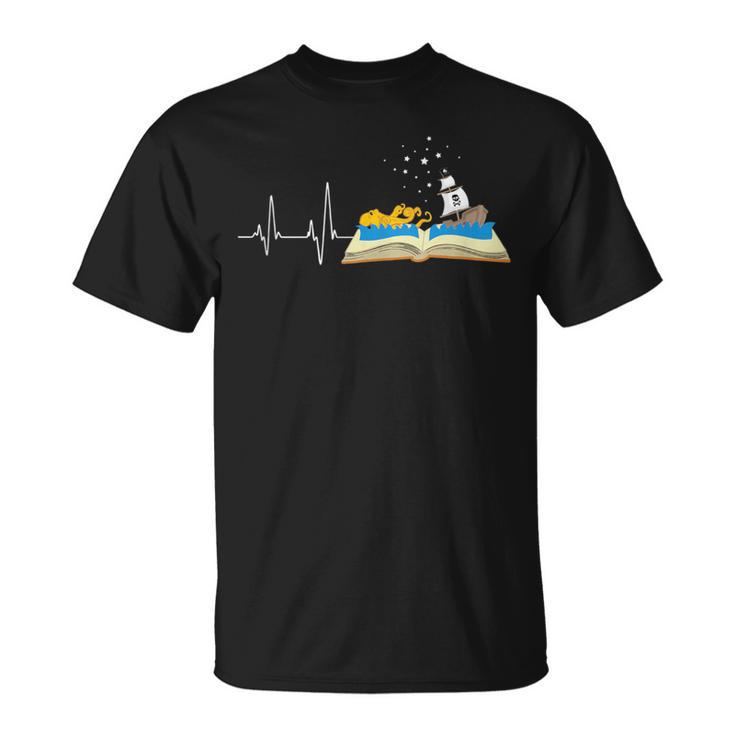 Love Books Heartbeat Reading Book Bibliophile Avid Reader T-Shirt