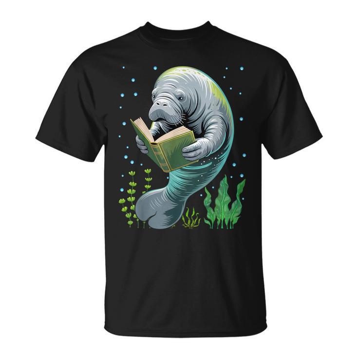 Manatee Reading Book Matching Bookworm Librarian Books Lover T-Shirt