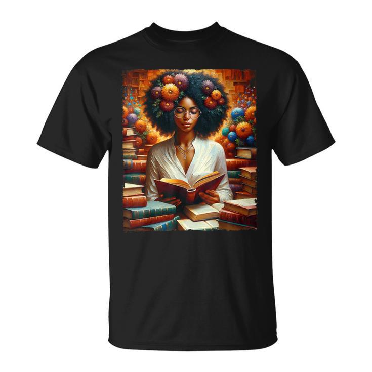 Melanin Queen Afro WomenEducated Reading Book History T-Shirt