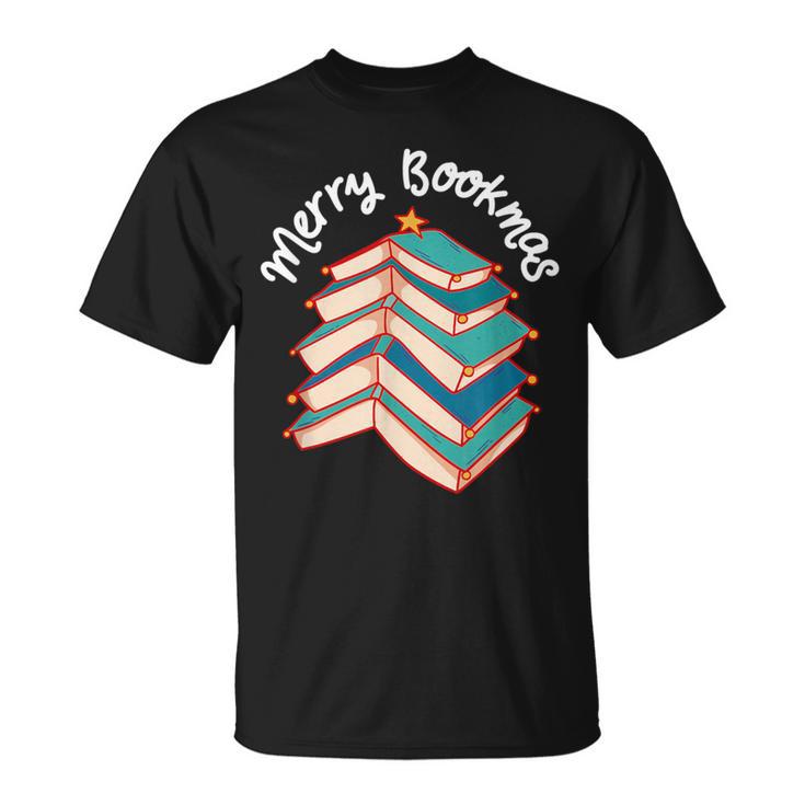 Merry Bookmas Christmas Tree Avid Reader Book Lover Xmas T-Shirt