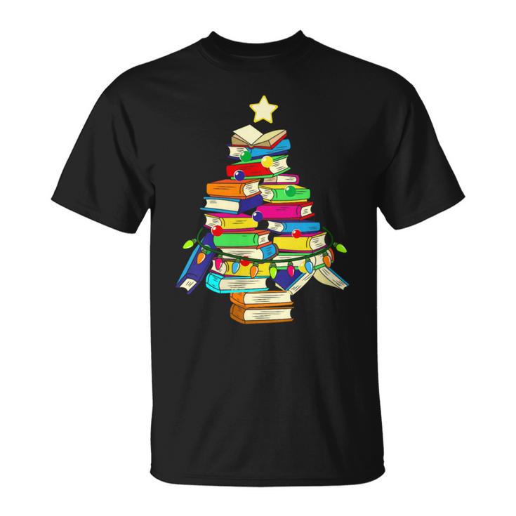 Merry Christmas Tree Reading Books Nerd T-Shirt