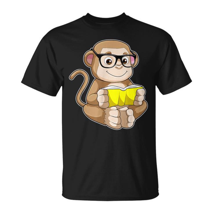 Monkey Nerd Book Glasses T-Shirt