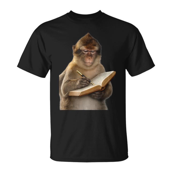 Monkey Reading Book Writing Journal Book Lover Writer T-Shirt