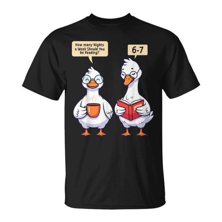 How Many Nights Reading Goose Book Lover Reader T-Shirt