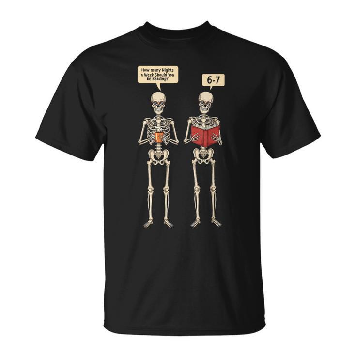 How Many Nights Reading Skeleton Book Lover Reader T-Shirt