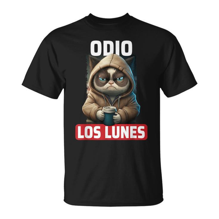 Odio Los Lunes Dicho Divertido Con Gato Y Café Frases Camiseta unisex