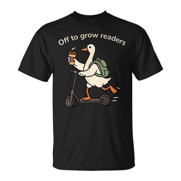 Off To Grow Reader Silly Goose School Librarian Book Lover T-Shirt