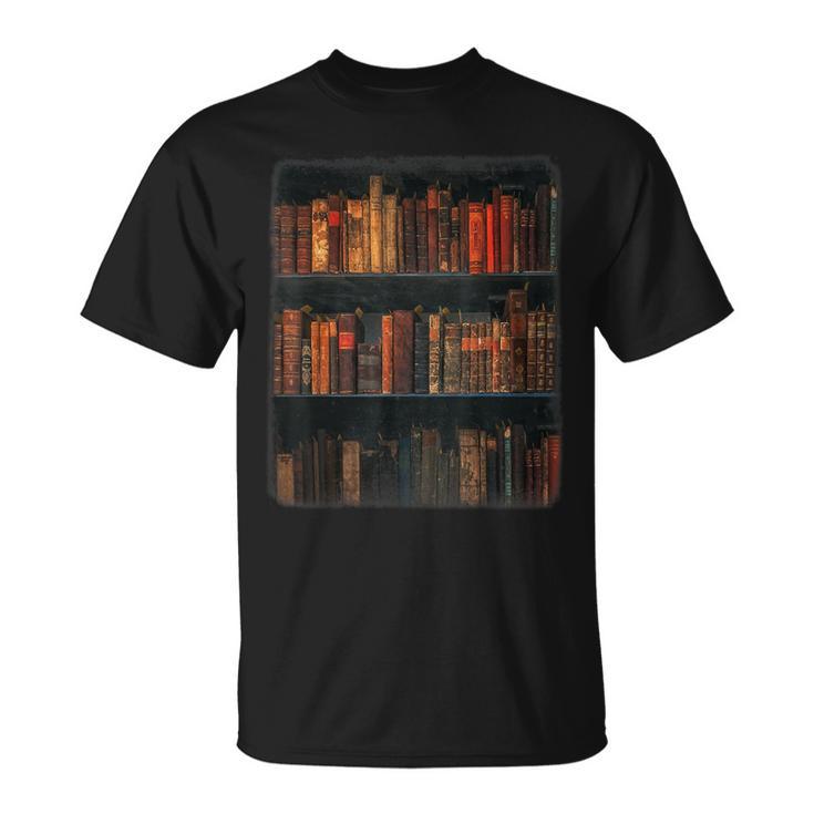 Old Books On Vintage Bookshelves Dark Academia Aesthetic T-Shirt