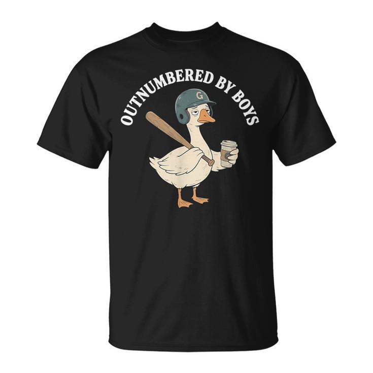 Outnumbered By Boys Baseball Mom Goose T-Shirt