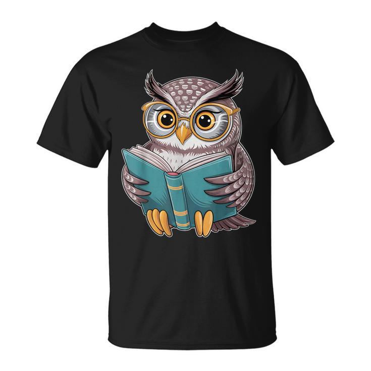 Owl Reading A Book Owls Wearing Glasses Librarian T-Shirt Owl Reading A Book Owls Wearing Glasses Librarian T-Shirt