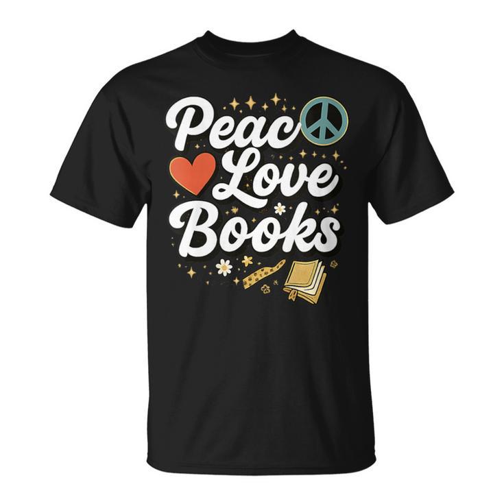 Peace Love Books Cute Retro Reading Graphic T-Shirt