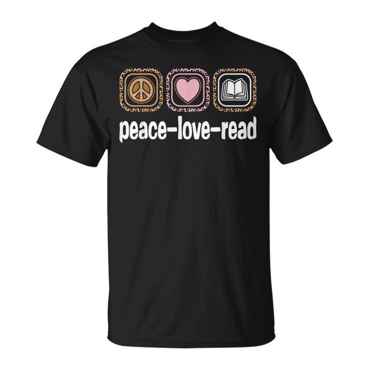 Peace Love Read Leopard Print Women Girls Kids Book Reading T-Shirt