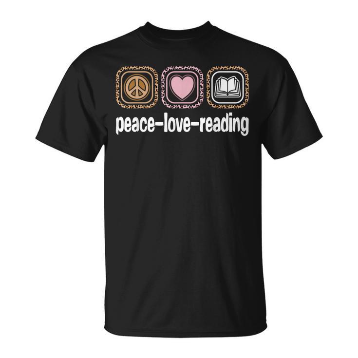 Peace Love Reading Leopard Print Women Girls Kids Read Books T-Shirt
