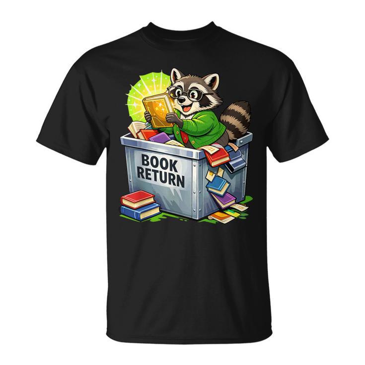 Raccoon At Library Book Return Librarian And Reader T-Shirt