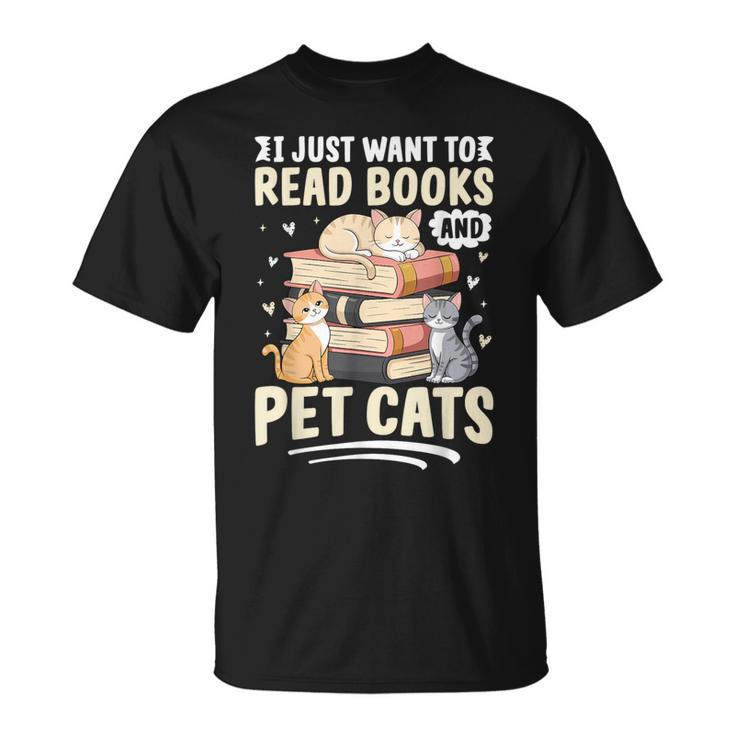 Read Books And Pet Cats Cat Lover Women Girls Kids T-Shirt