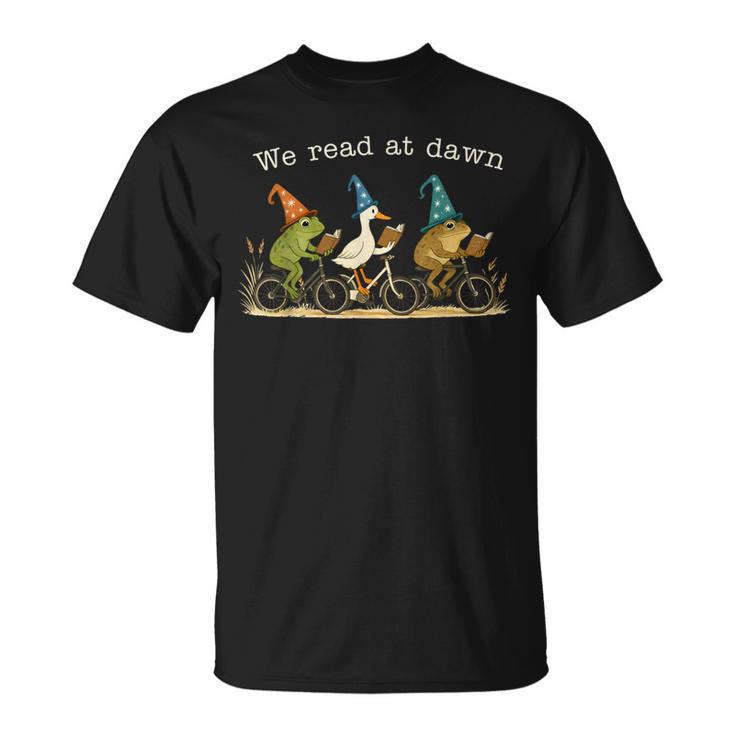 We Read At Dawn Book Lover Frog Duck Cycling Bookish T-Shirt