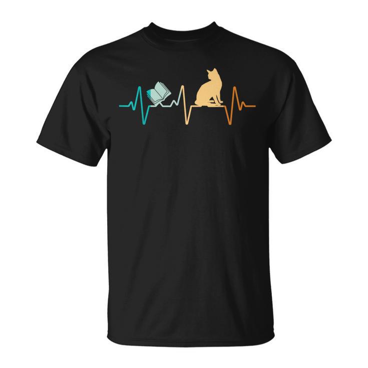 Reading Cat Heartbeat Book & Cat Lover T-Shirt