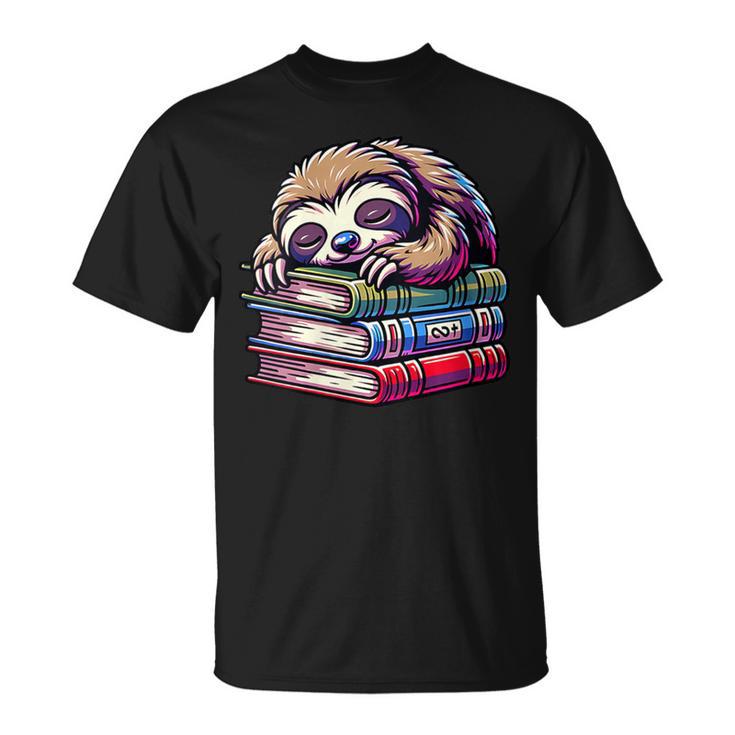 Reading Muffler Sloth On Stack Of Books T-Shirt