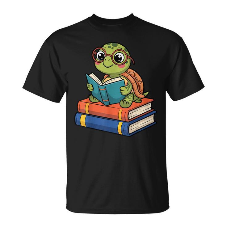 Reading Turtle Bookworm Cute Turtle With Glasses Books T-Shirt