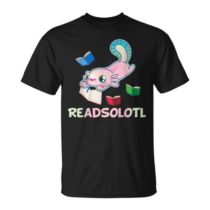 Readsolotl Axolotls Funny Kids Reading Fish Books Lizard T-Shirt