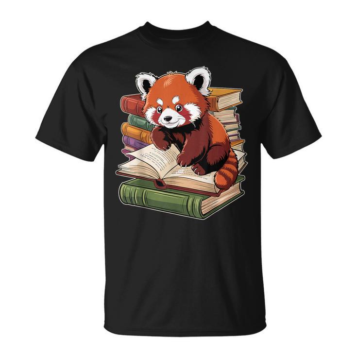Red Panda Reading Book Animal Bookworm T-Shirt