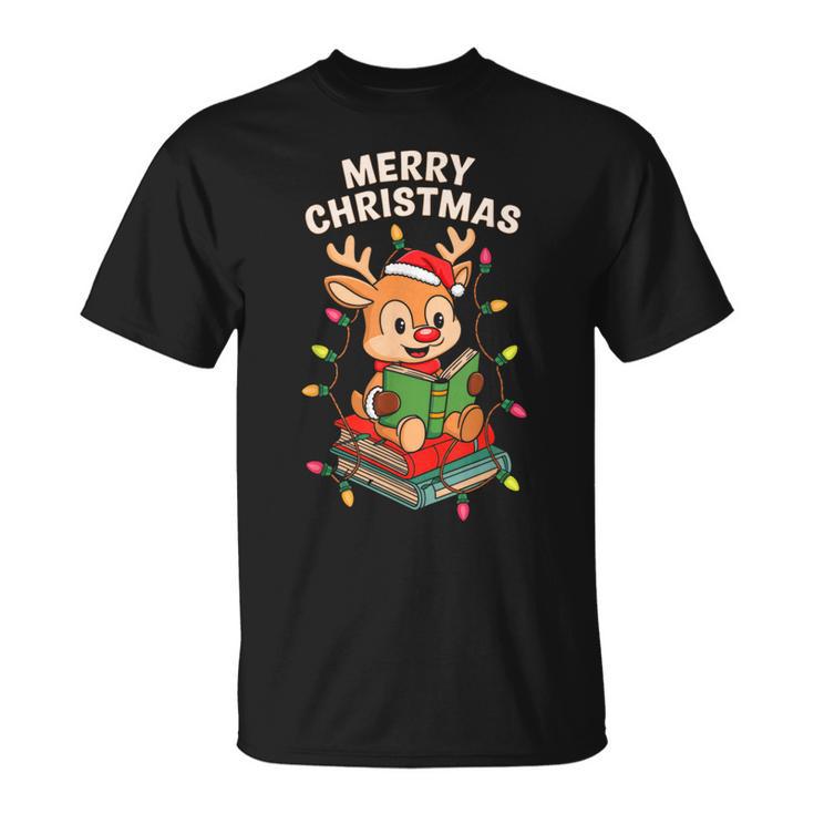 Reindeer Merry Christmas Books Matching Men Women Kids T-Shirt
