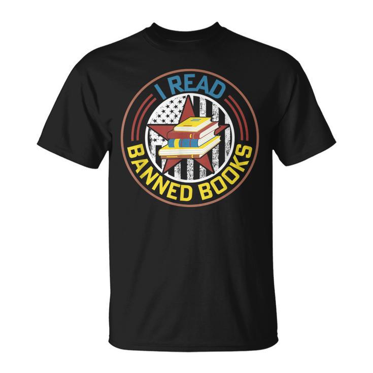 Retro American Flag I Read Banned Books Women Men T-Shirt