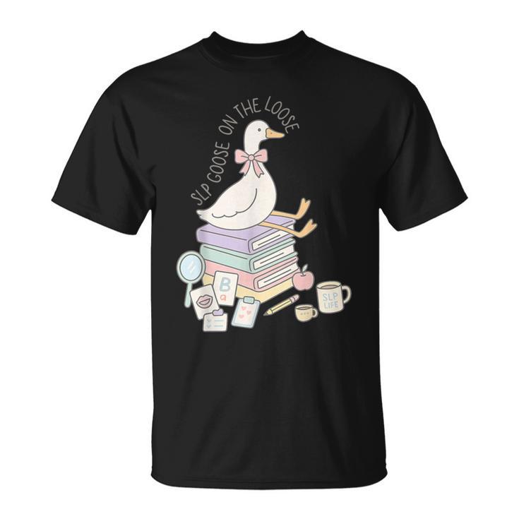 Retro Book SLP Goose On The Loose Speech Language Pathology T-Shirt