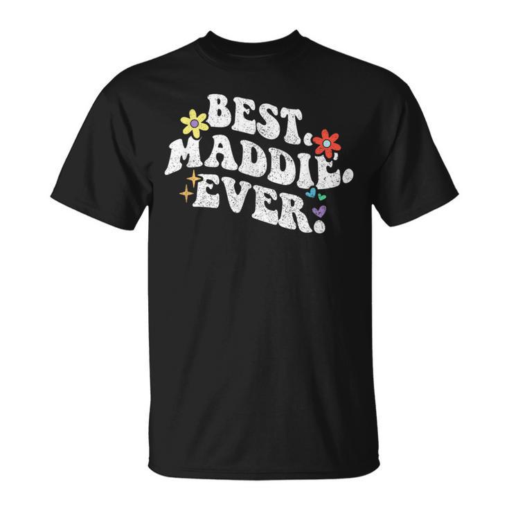 Retro Groovy Best Maddie Ever ファーストネーム 母の日 女の子 Tシャツ