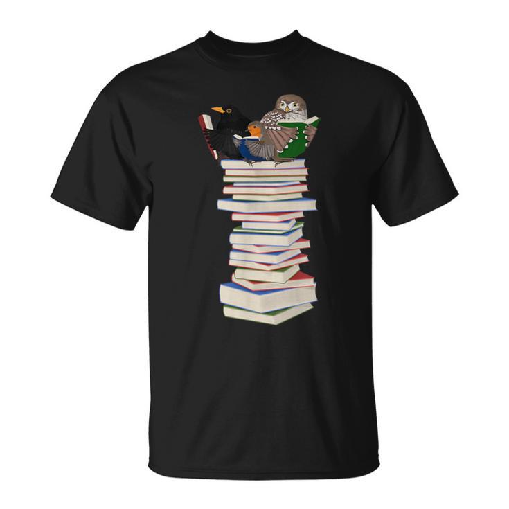 Robin Owl Bird Birds With Books Birdlover Animal T-Shirt