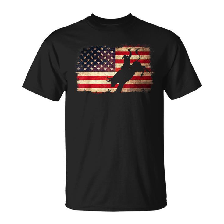 Rodeo Cowboy Bull Rider 4Th Of July Patriotic Usa Flag T-Shirt