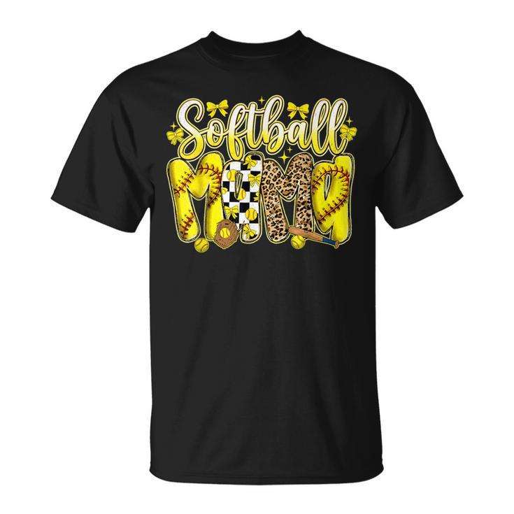 Softball Mama Leopard Bow Coquette Cute Softball Mom T-Shirt Softball Mama Leopard Bow Coquette Cute Softball Mom T-Shirt